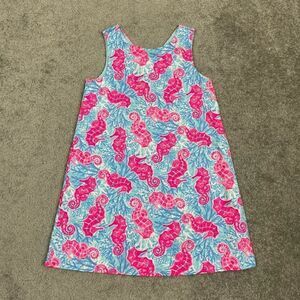 Tommy Bahama Pink Blue Seahorse Sleeveless Shift Dress Girls 5 Youth